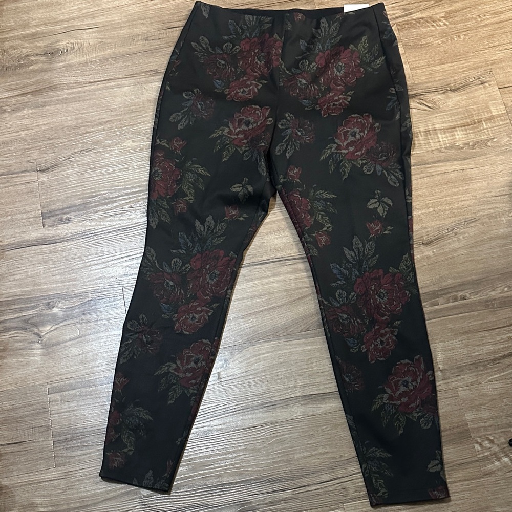White House Black Market Floral Pants - Black and Red